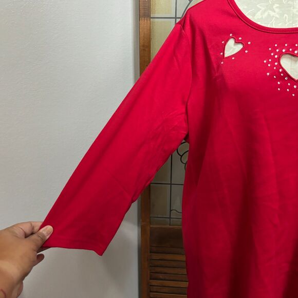 Quacker Factory Hear Cut Out Rhinestone 3/4 Sleeve Blouse Top NWT Plus Size 1X - Picture 10 of 14